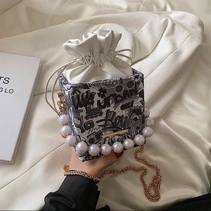 Graffiti Box Style Handbag- Black